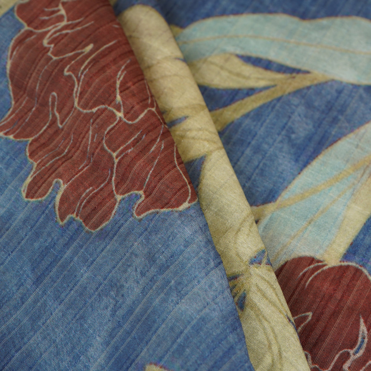 Blue with Cream Floral Print Viscose Turkey Linen Fabric PDM-29900 - TradeUNO