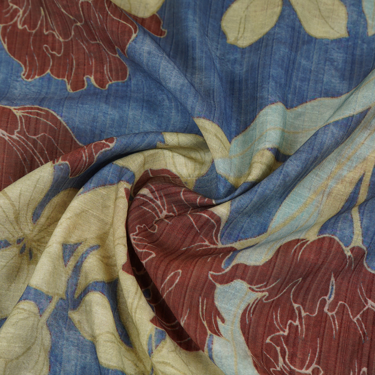 Blue with Cream Floral Print Viscose Turkey Linen Fabric PDM-29900 - TradeUNO
