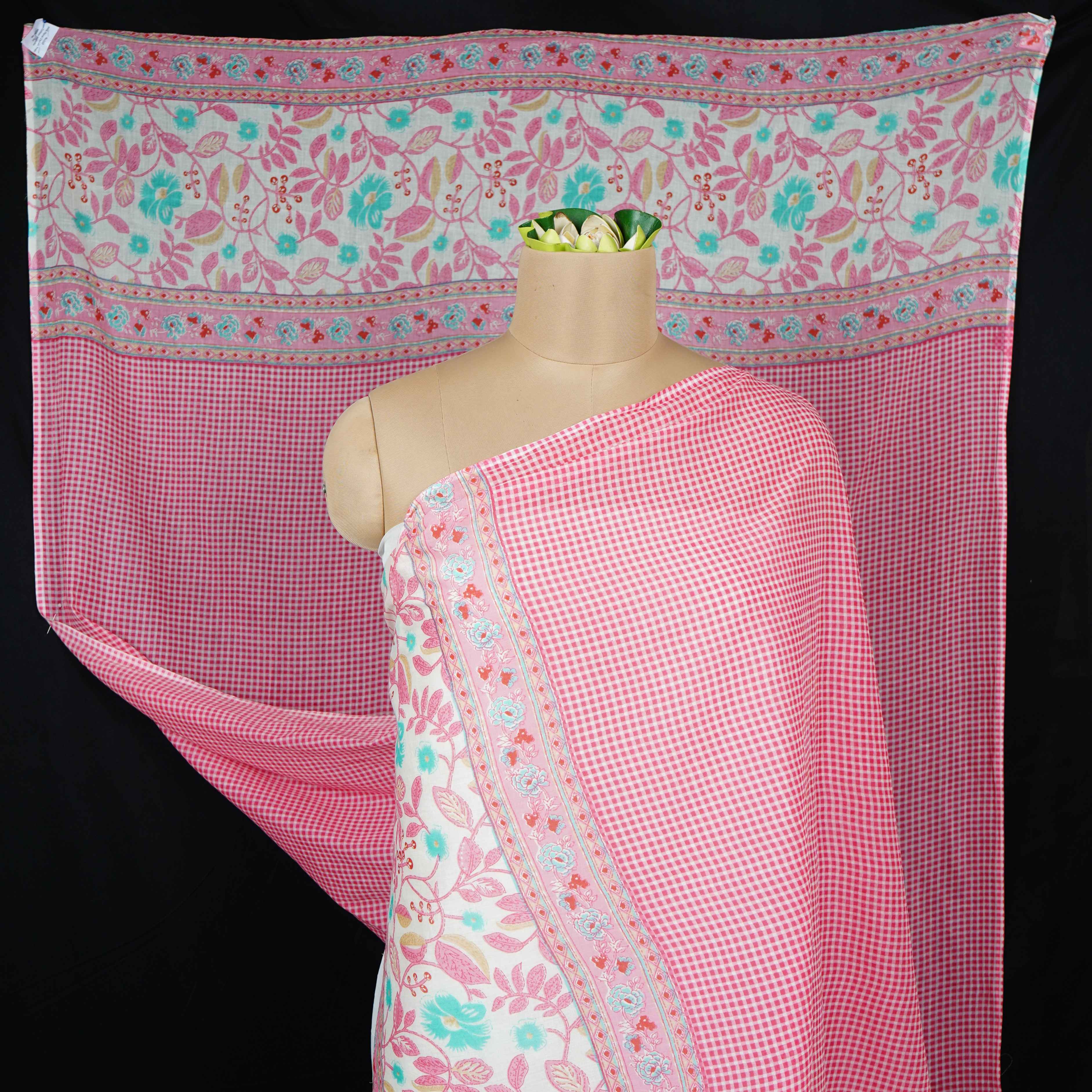 Green Floral Checks Print Cotton Dupatta MFR-29934 - TradeUNO