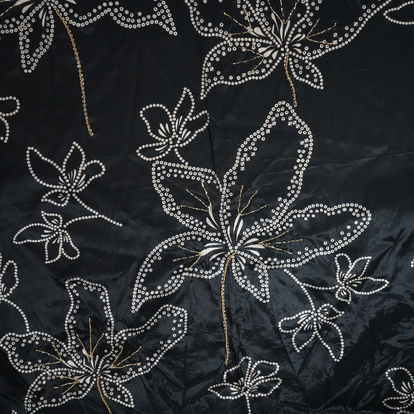 Black Bandhani Hand Embroidery Crpep Fabric 23613