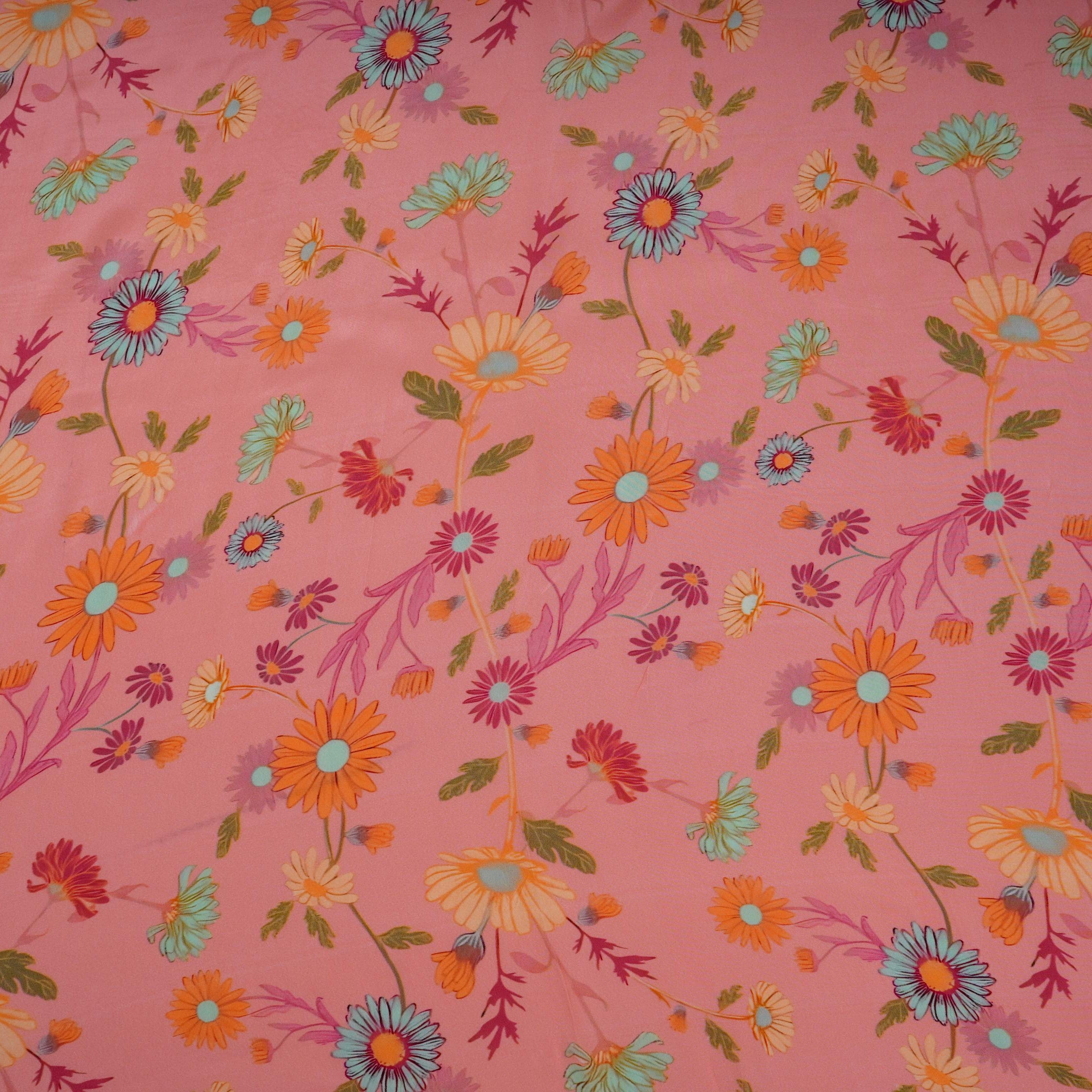 Peach Pink floral print Crepe Fabric NVC-31828 - TradeUNO