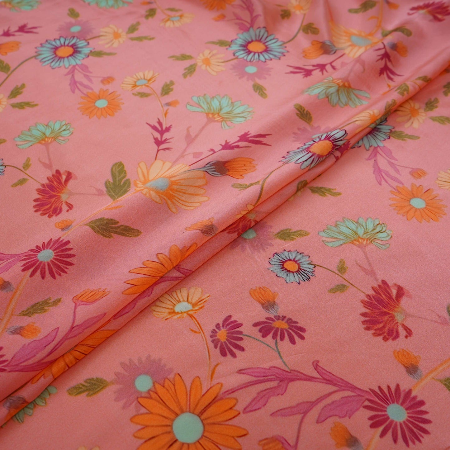 Peach Pink floral print Crepe Fabric NVC-31828