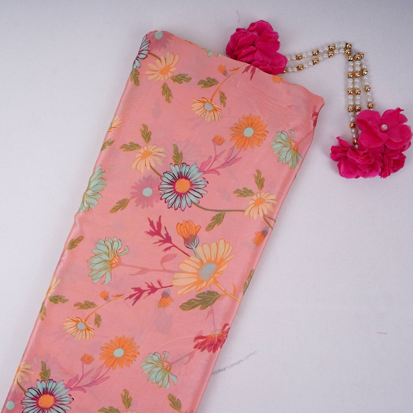 Peach Pink floral print Crepe Fabric NVC-31828