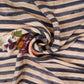 Beige with Black Stripes floral print Crepe Fabric NVC-31838