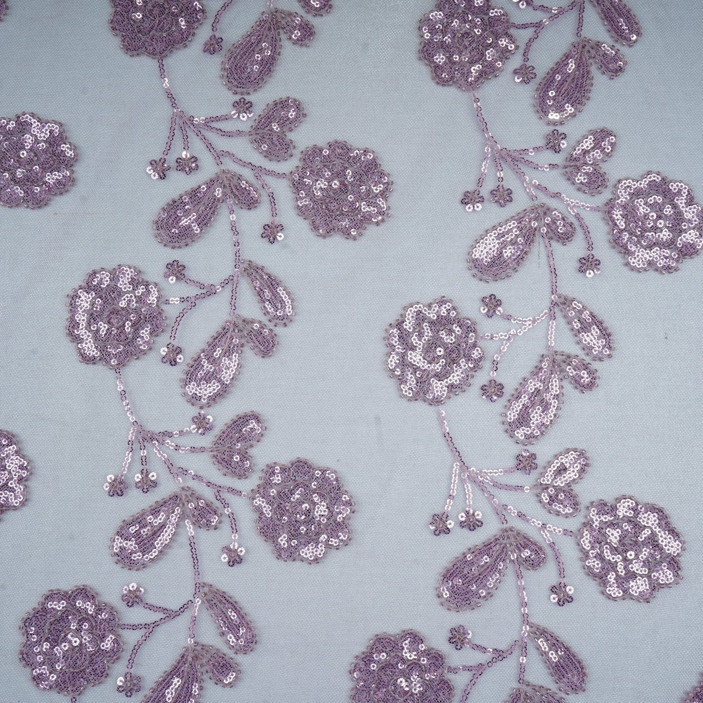 Lilac Cutdana & Sequins Embroidery Net Fabric 21937
