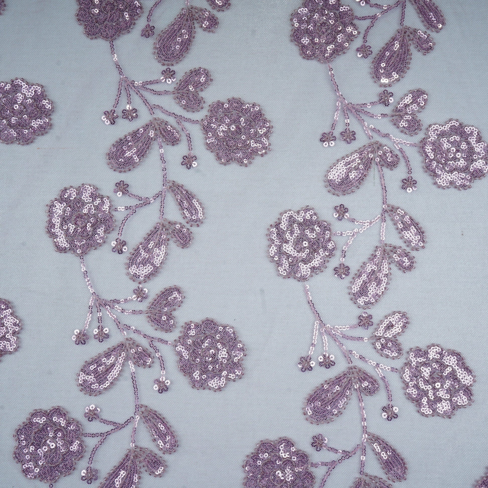 Lilac Cutdana & Sequins Embroidery Net Fabric 21937