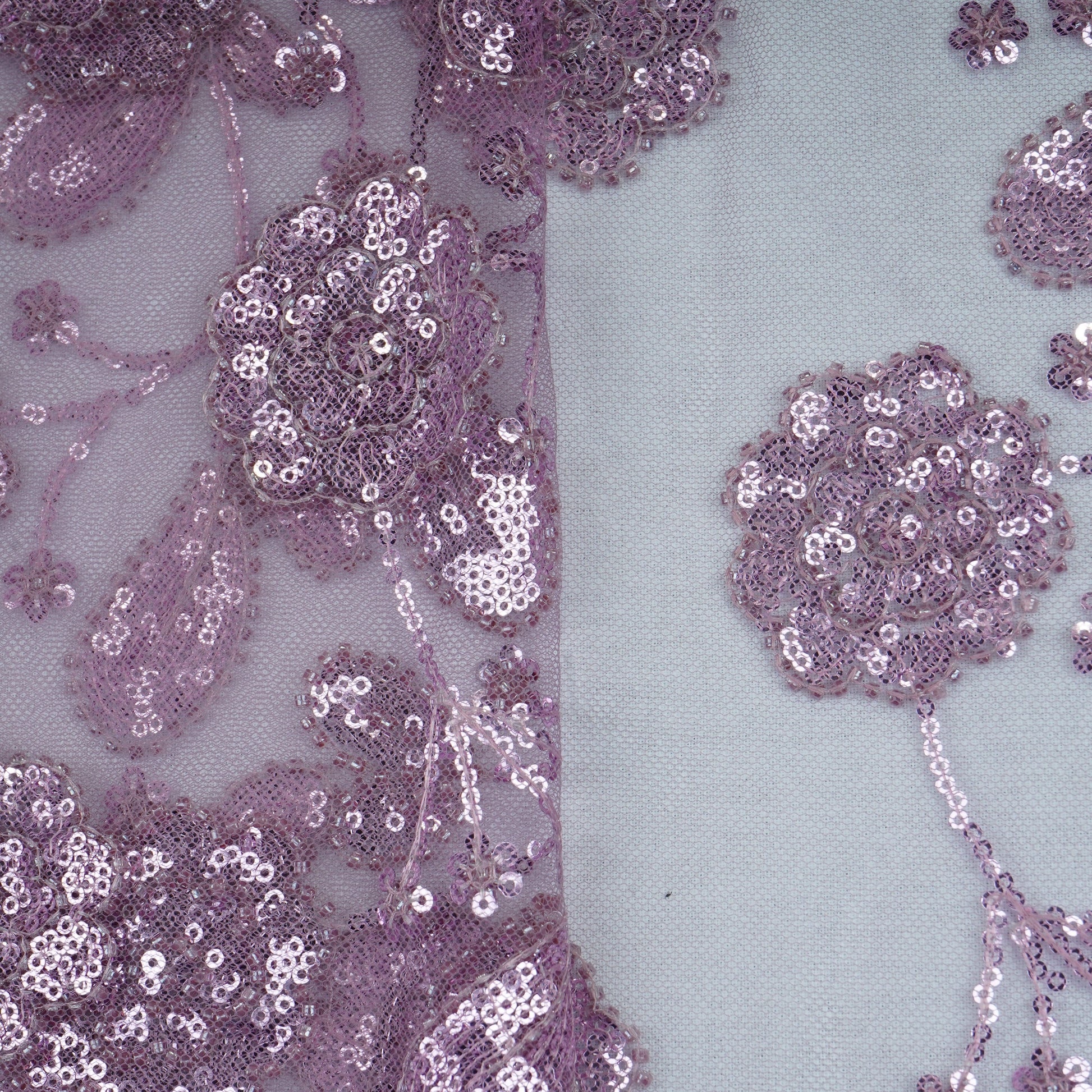 Lilac Cutdana & Sequins Embroidery Net Fabric 21937