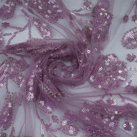 Lilac Cutdana & Sequins Embroidery Net Fabric 21937