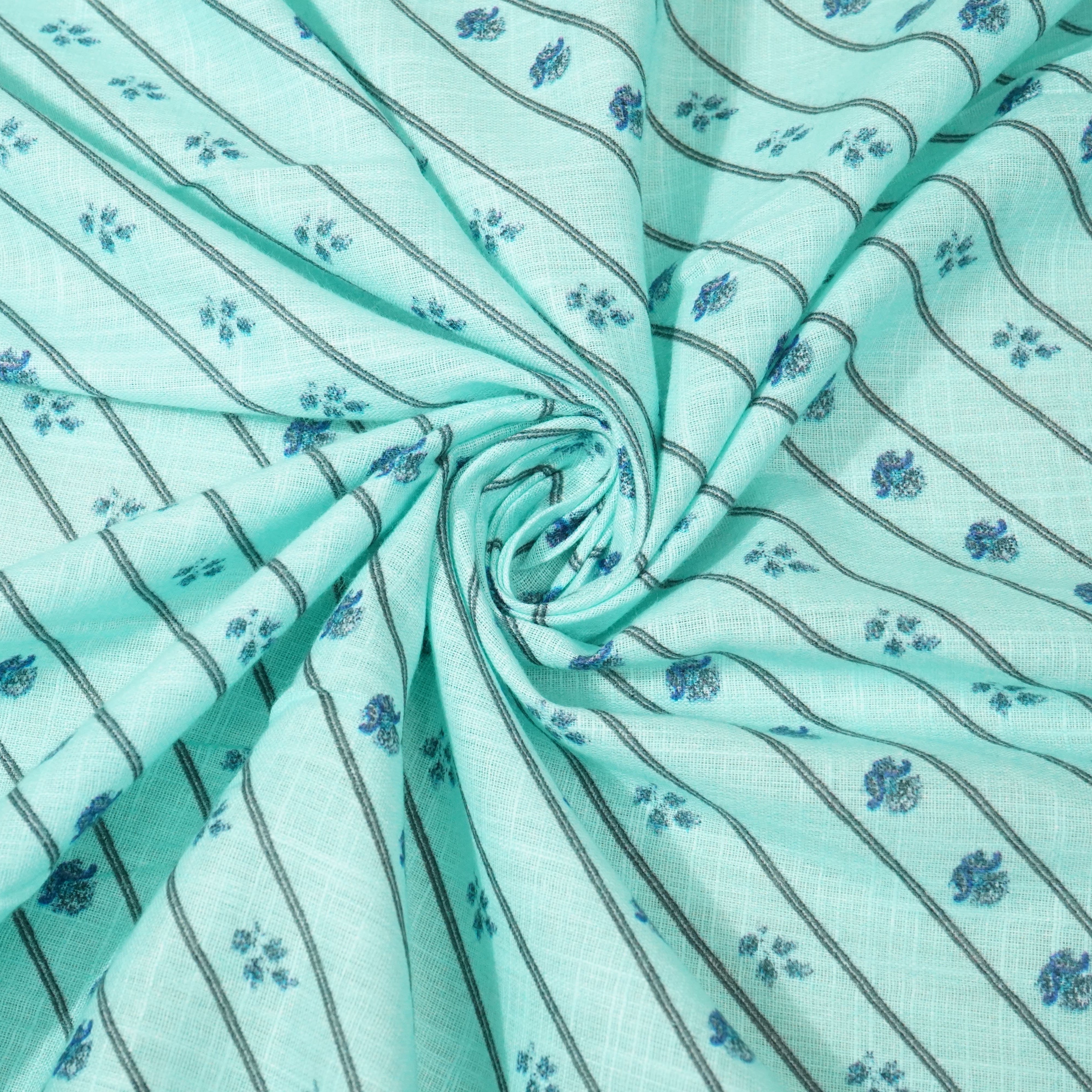 Sky Blue Floral Print Mulmul Fabric 23618