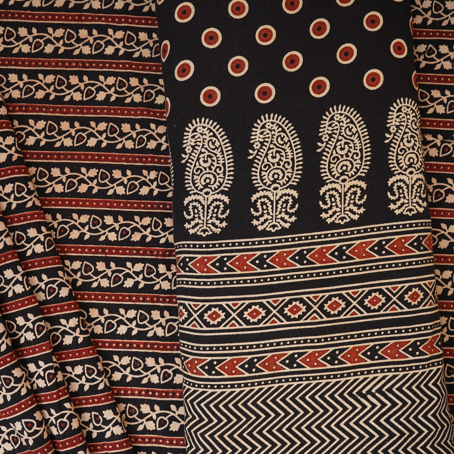 Black with Wine Ajrakh Print Cotton Fabric CH-29784