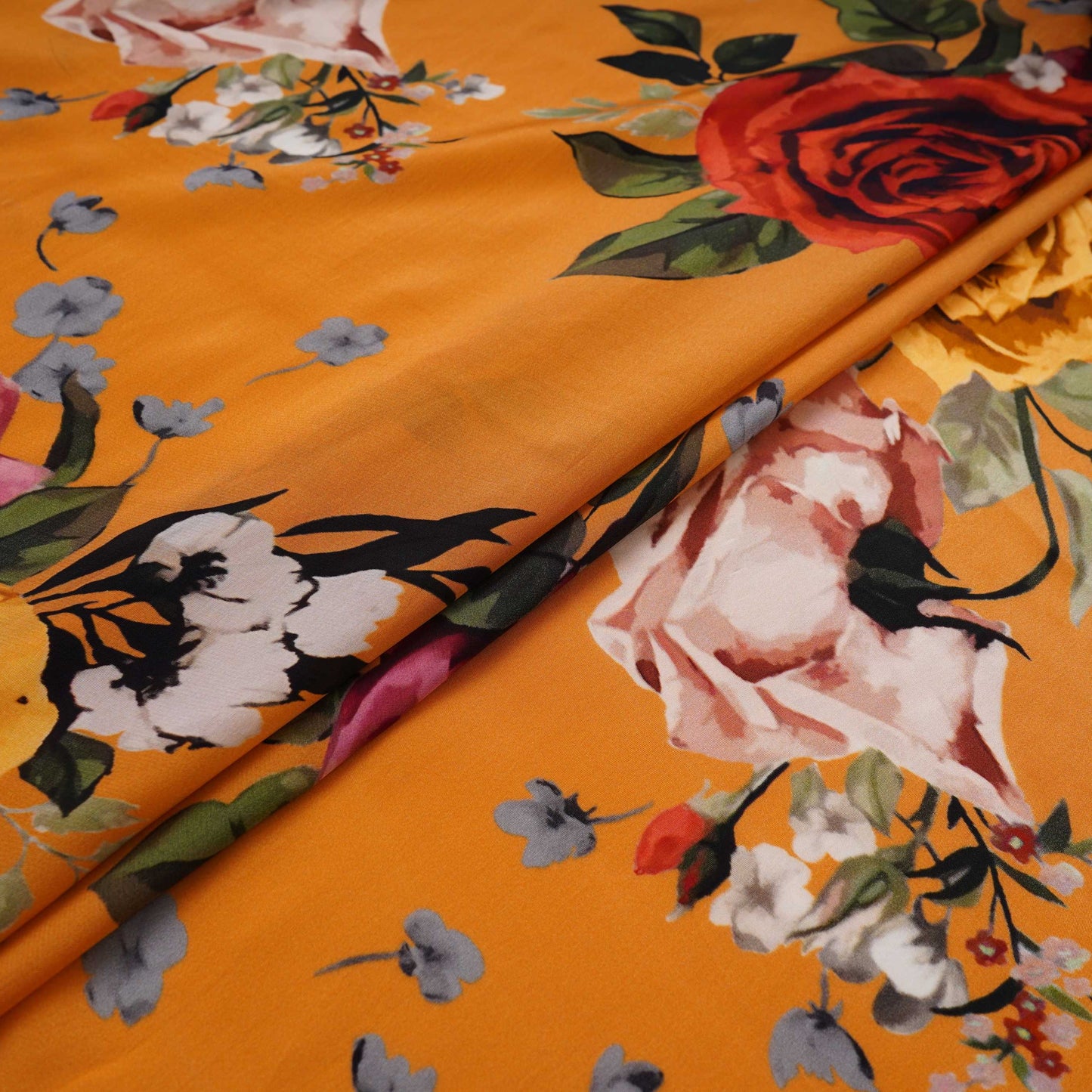 Mustard Yellow floral print Crepe Fabric NVC-31824