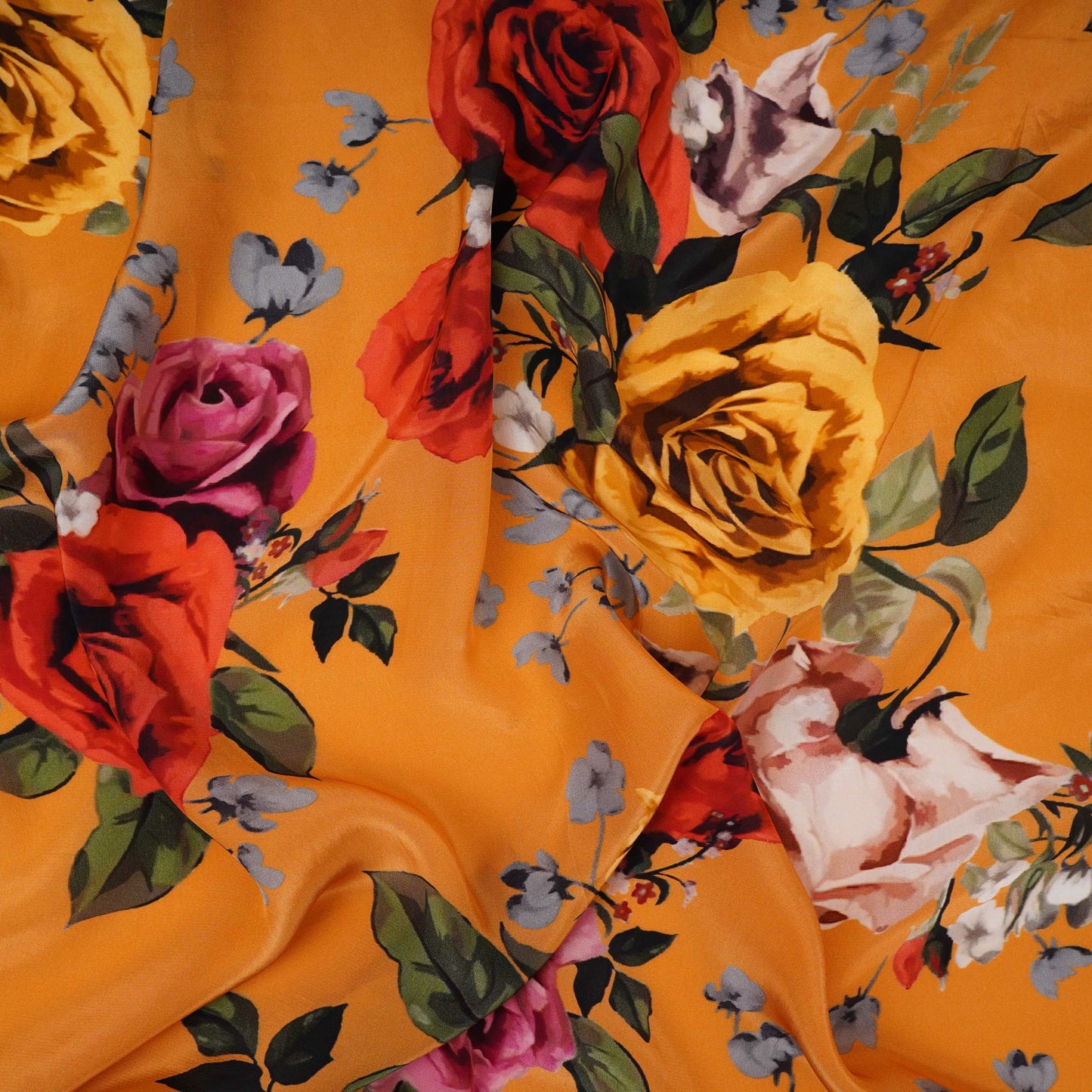 Mustard Yellow floral print Crepe Fabric NVC-31824