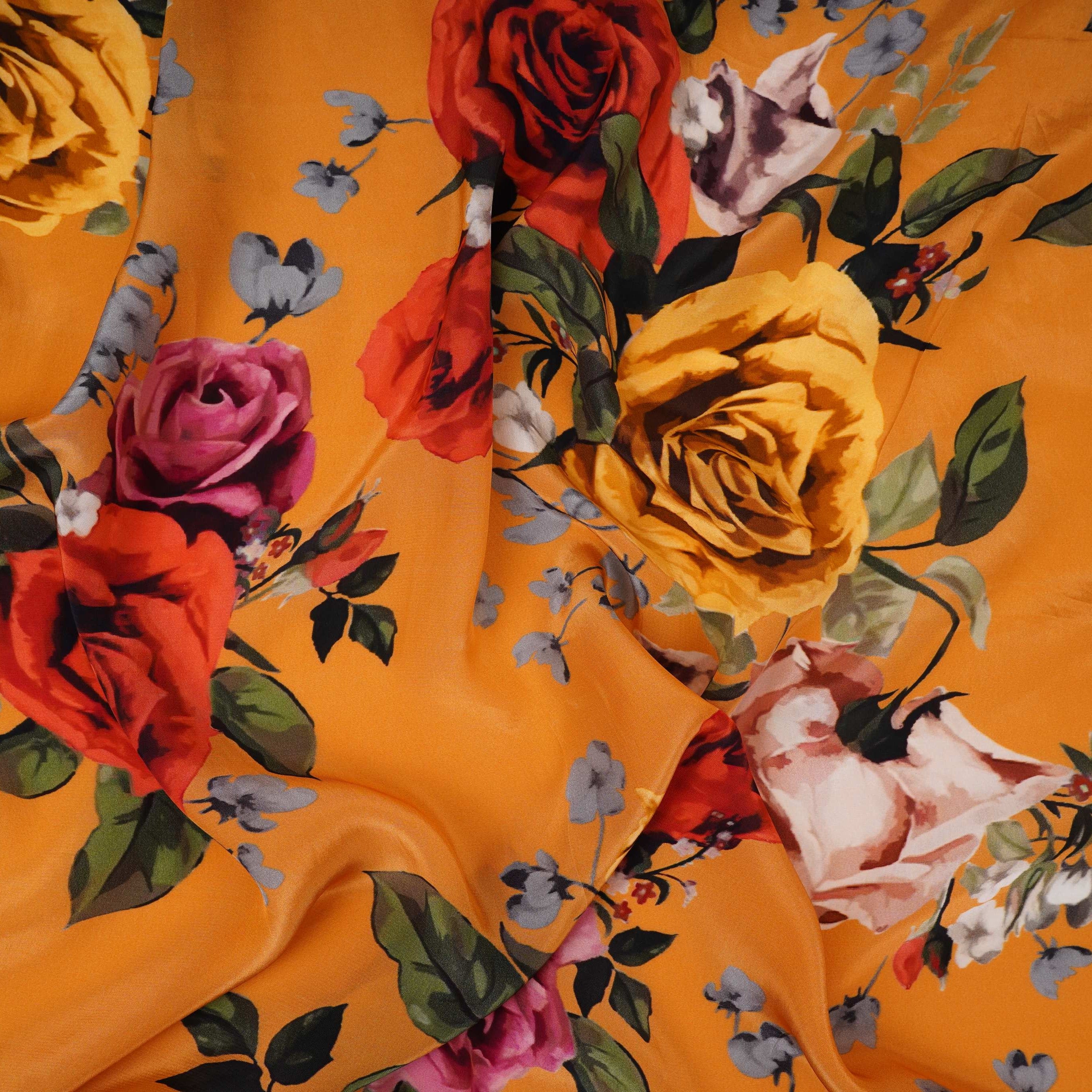 Mustard Yellow floral print Crepe Fabric NVC-31824 - TradeUNO