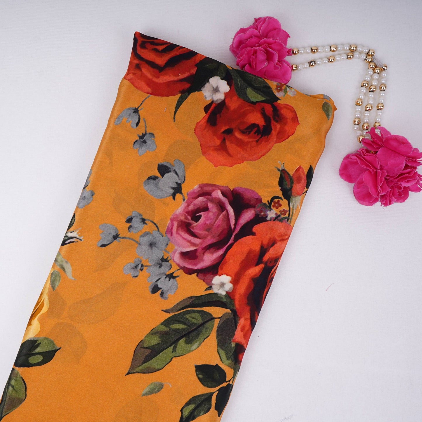 Mustard Yellow floral print Crepe Fabric NVC-31824