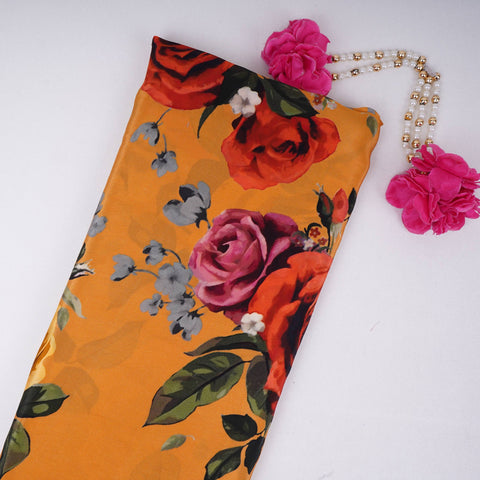 Mustard Yellow floral print Crepe Fabric NVC-31824