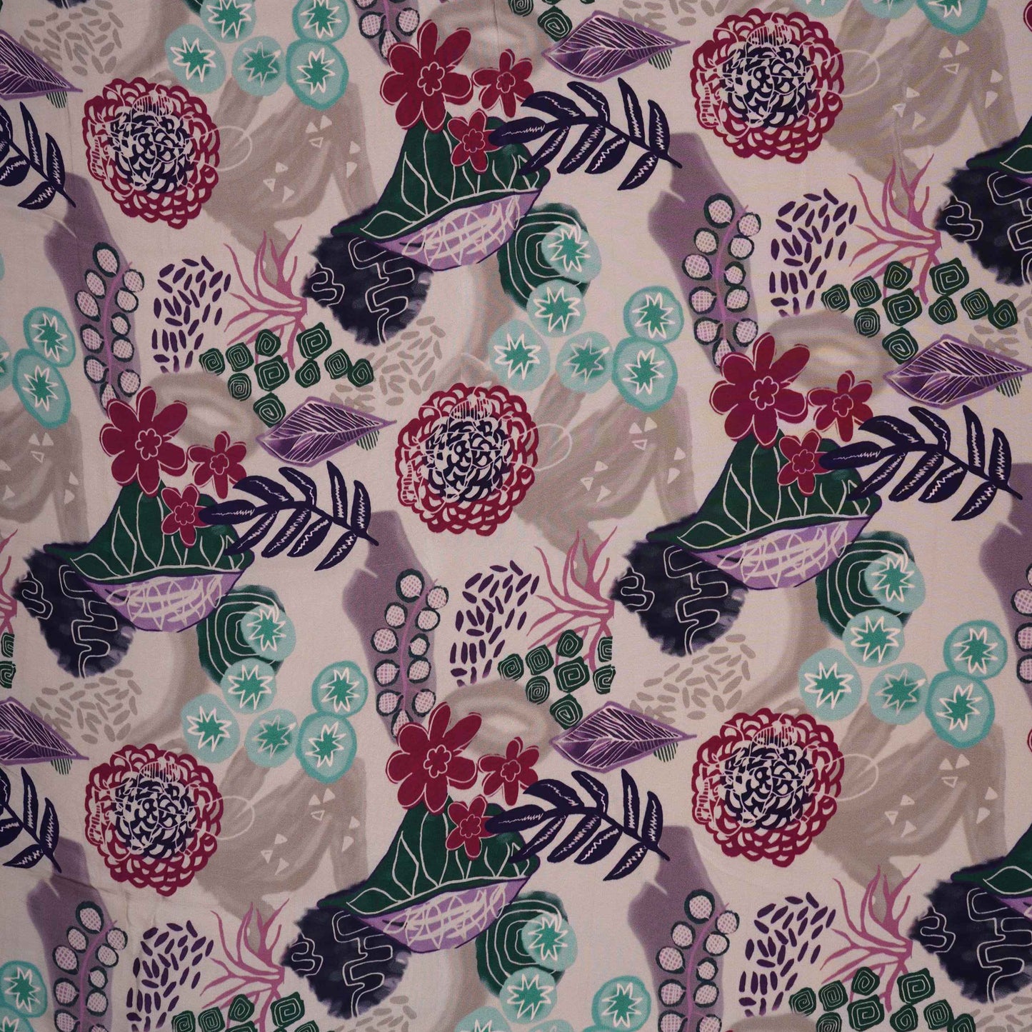 Beige with Multicolor floral print Crepe Fabric NVC-31815