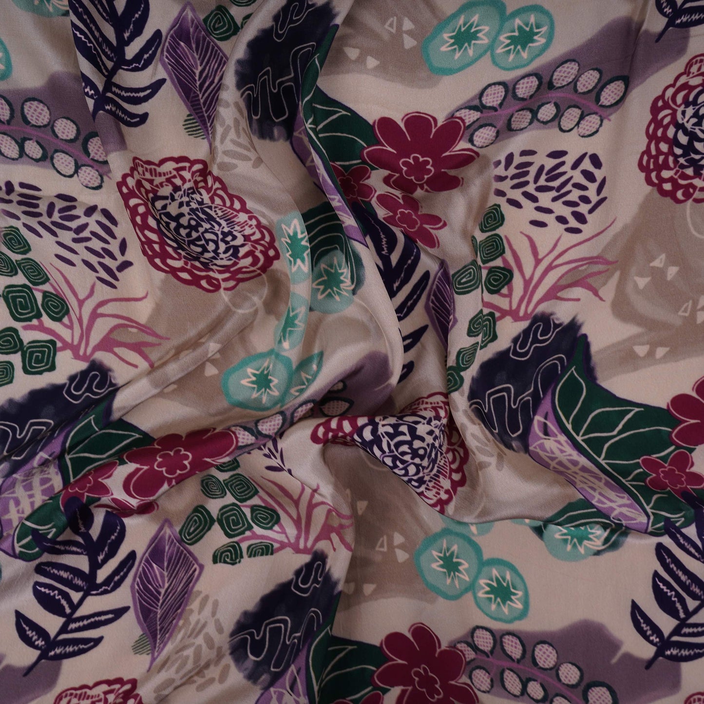 Beige with Multicolor floral print Crepe Fabric NVC-31815