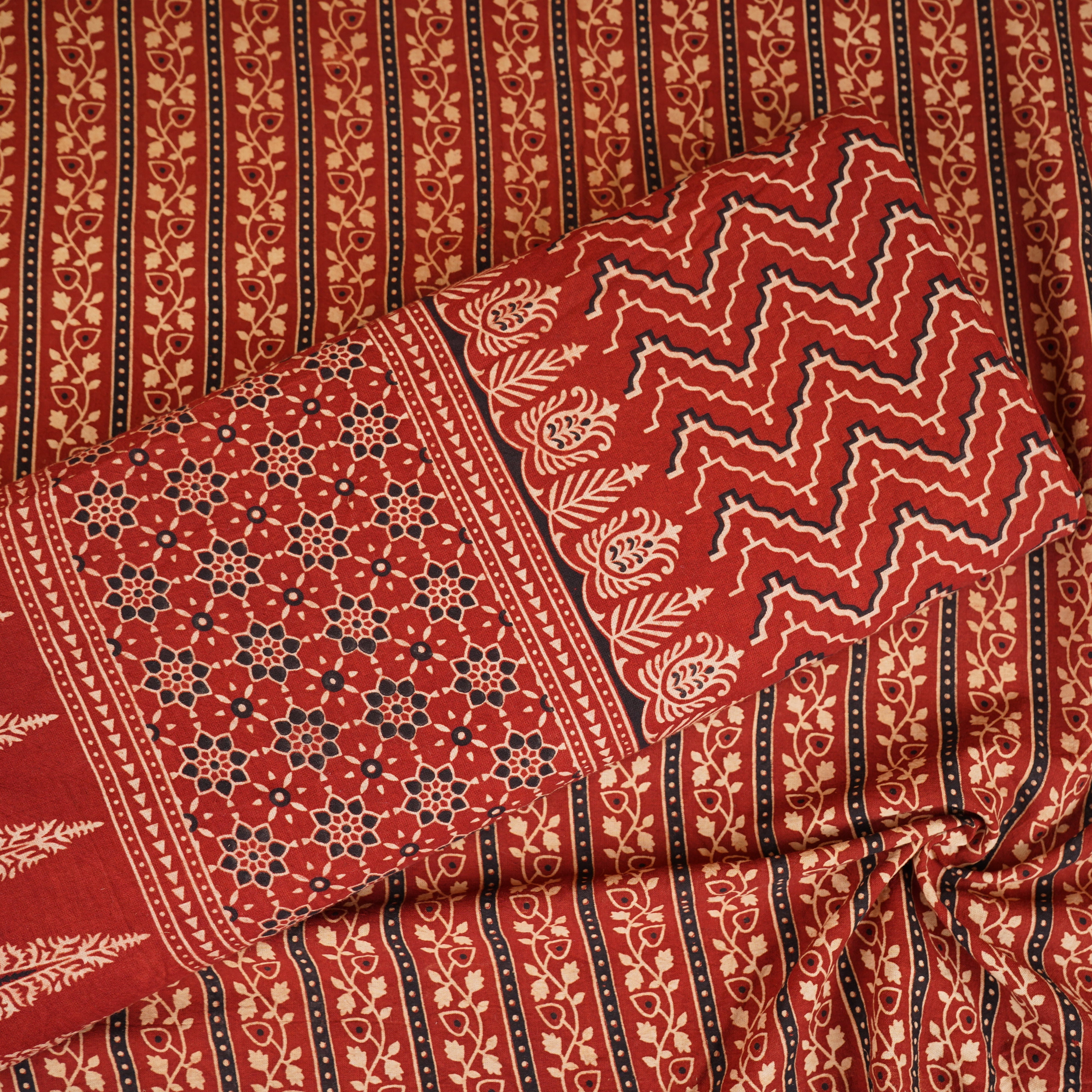 Red Ajrakh Print Cotton Fabric CH-29781 - TradeUNO