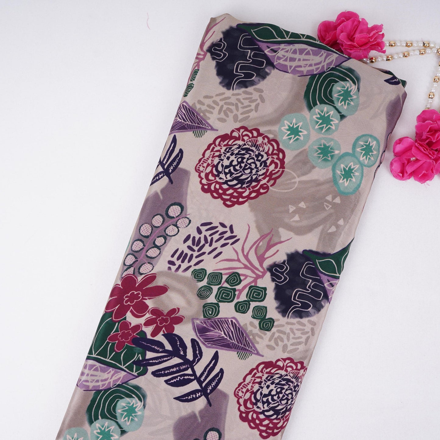 Beige with Multicolor floral print Crepe Fabric NVC-31815