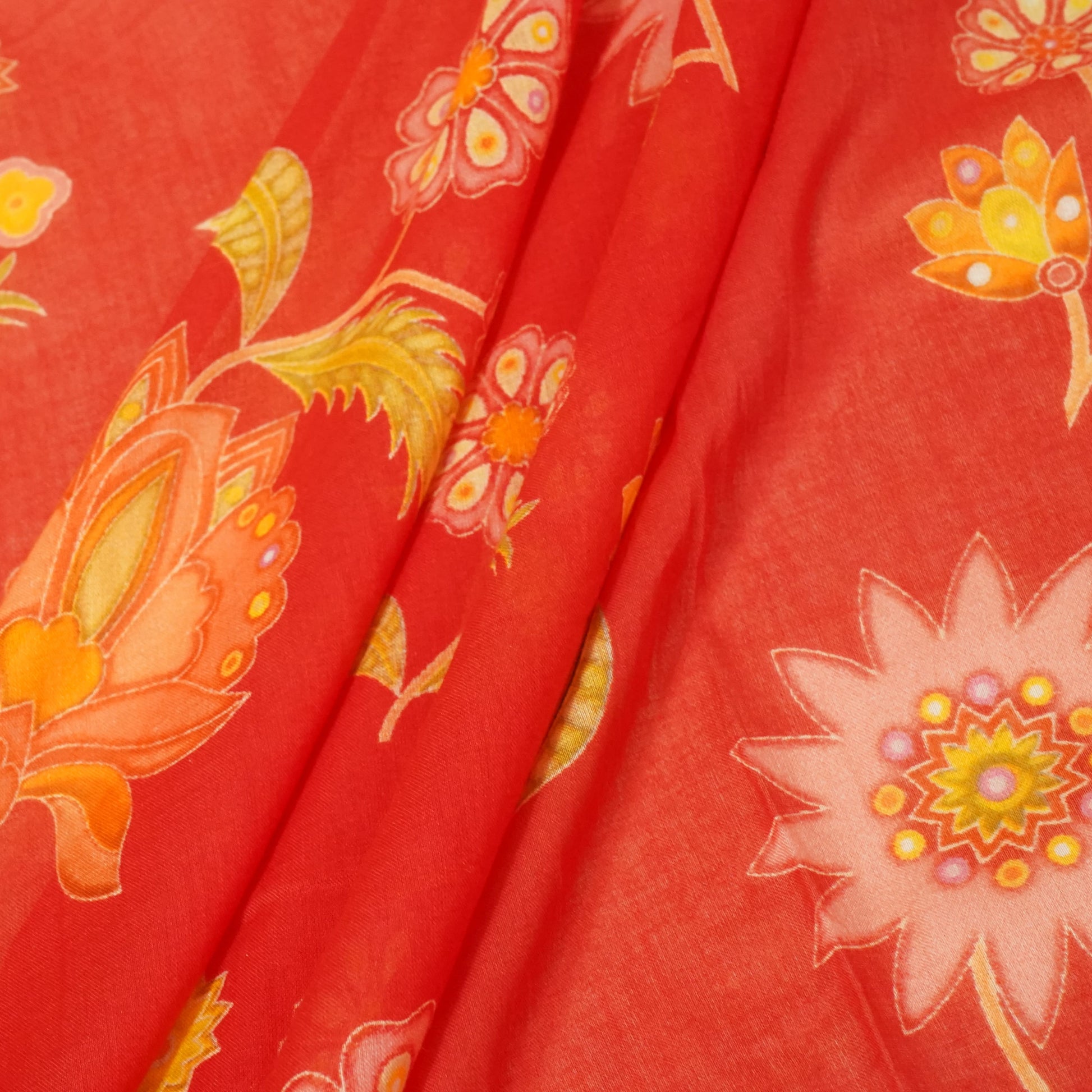Red & Yellow Floral Print Mulmul Print 22611