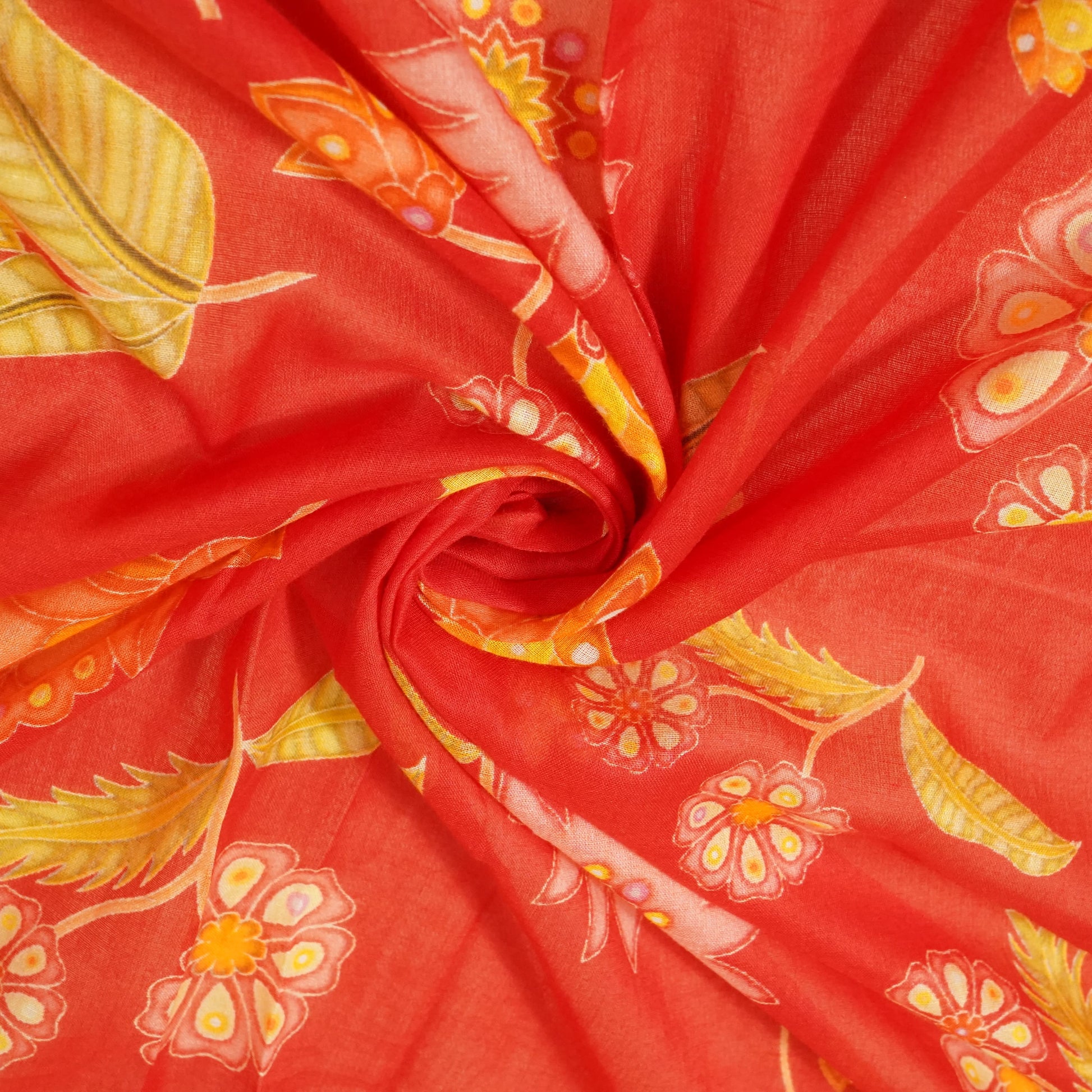 Red & Yellow Floral Print Mulmul Print 22611