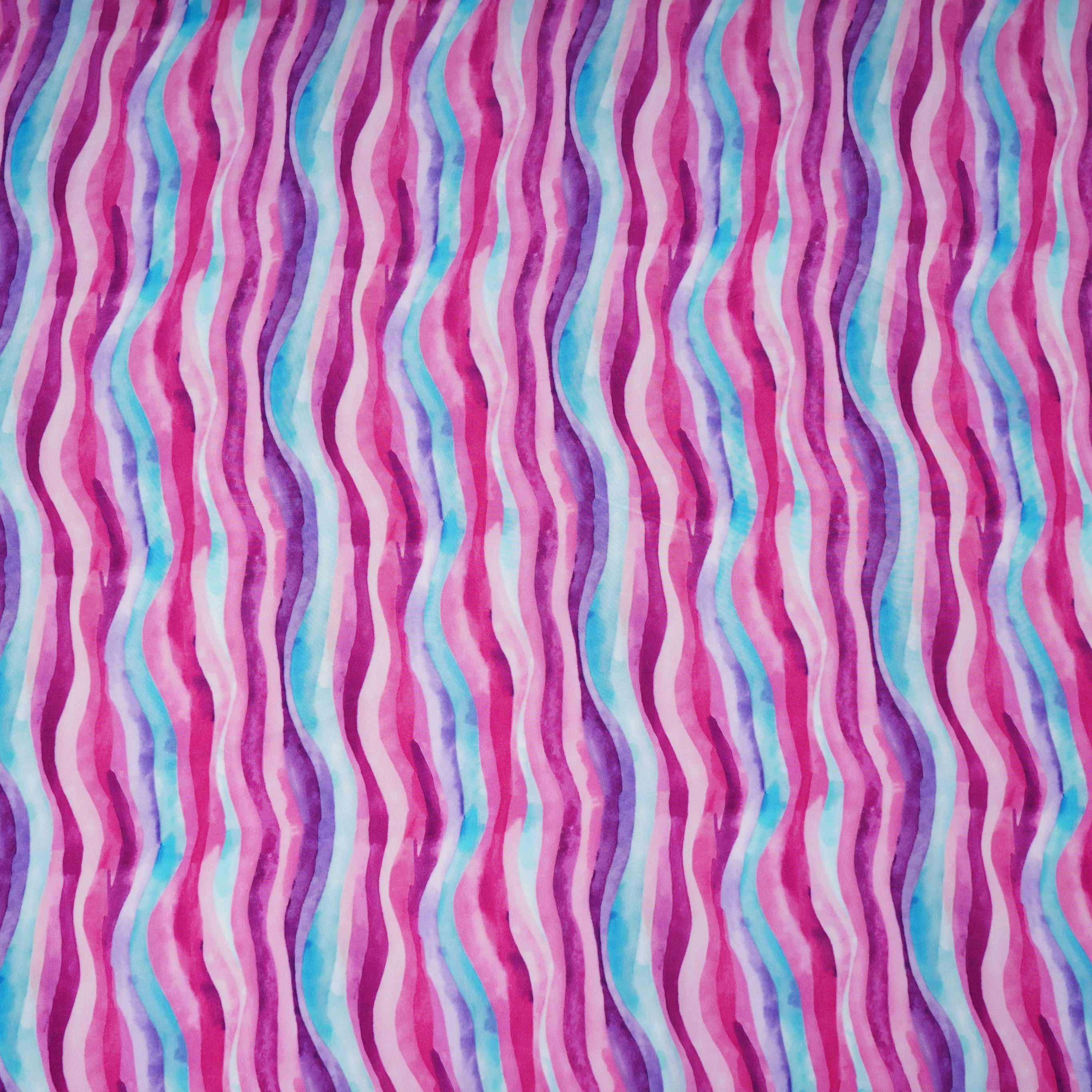 Pink with Multicolor stripes print Crepe Fabric NVC-31825 - TradeUNO