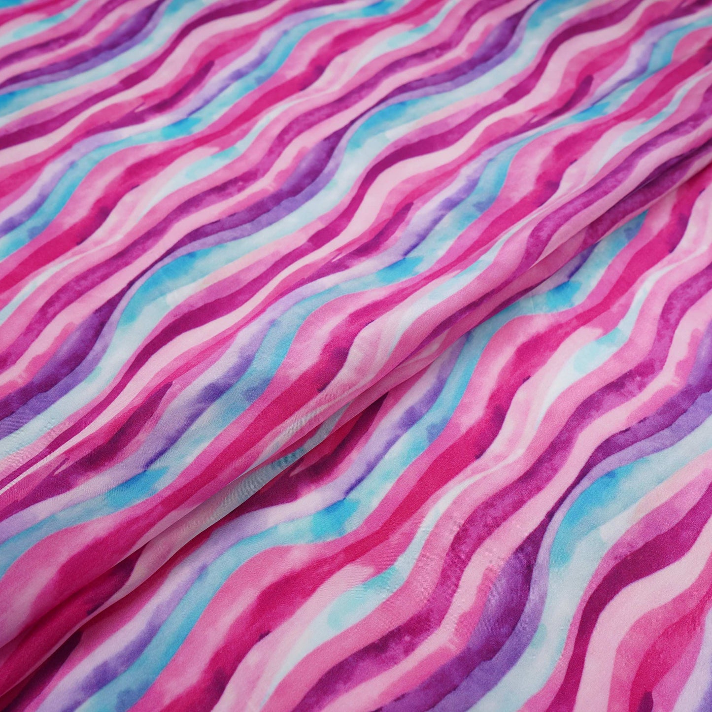 Pink with Multicolor stripes print Crepe Fabric NVC-31825