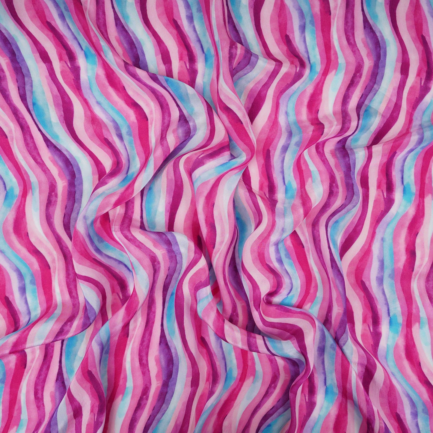 Pink with Multicolor stripes print Crepe Fabric NVC-31825