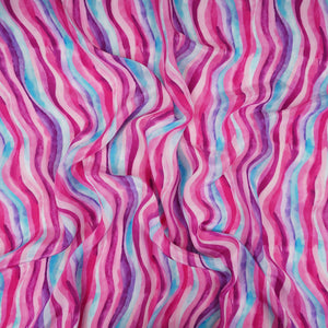 Pink with Multicolor stripes print Crepe Fabric NVC-31825 - TradeUNO