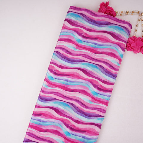 Pink with Multicolor stripes print Crepe Fabric NVC-31825