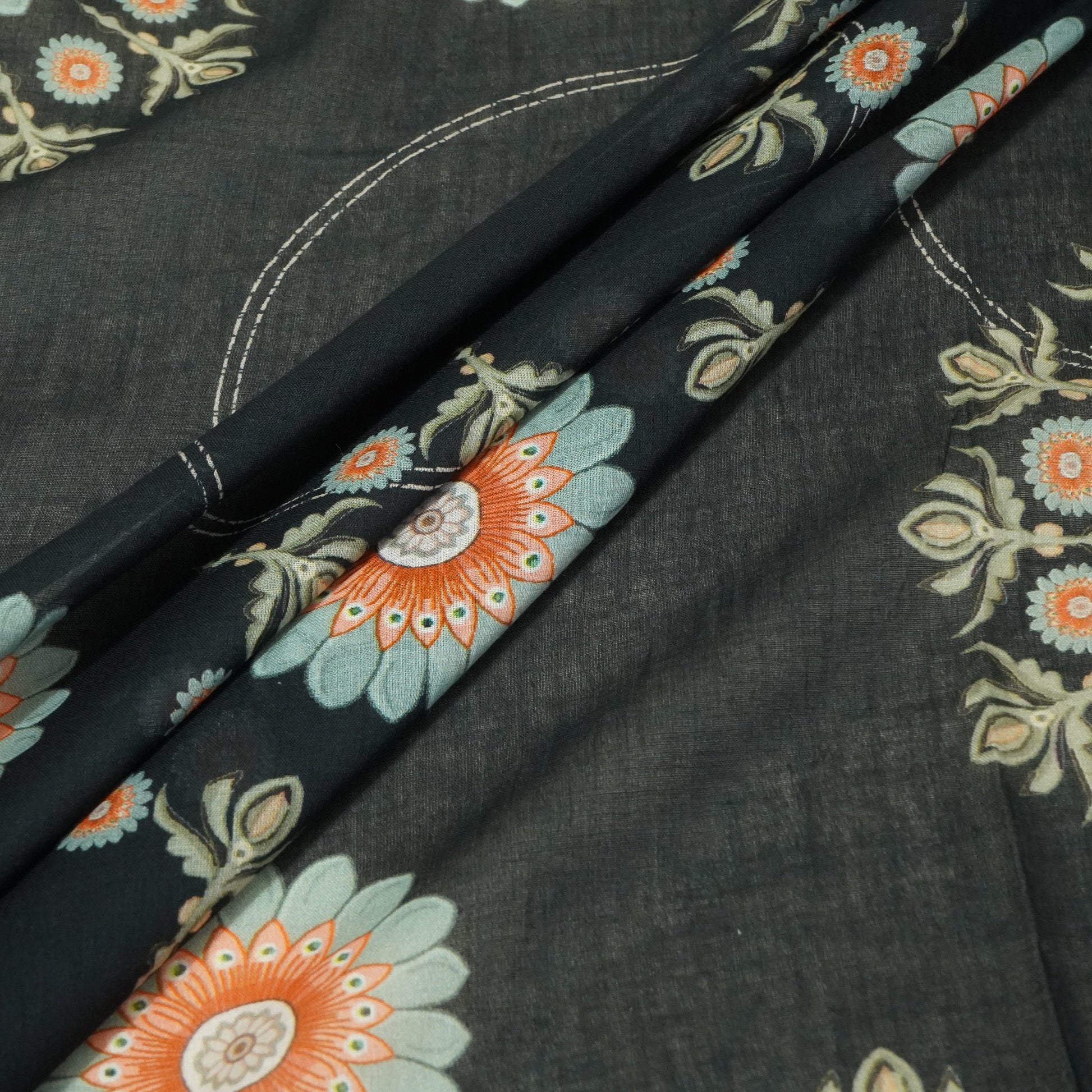 Black & Grey Floral Print Mulmul Print 22610