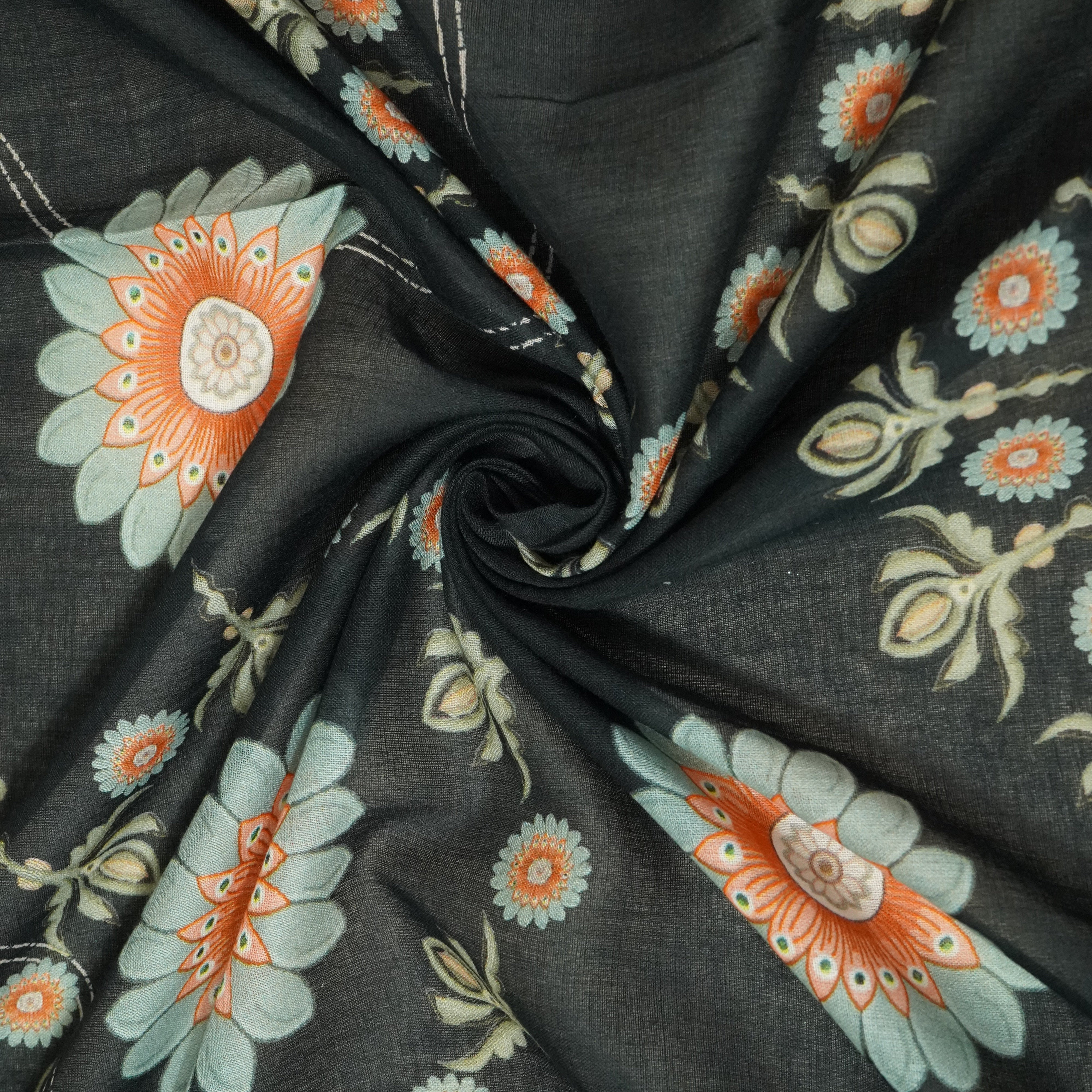 Black & Grey Floral Print Mulmul Print 22610