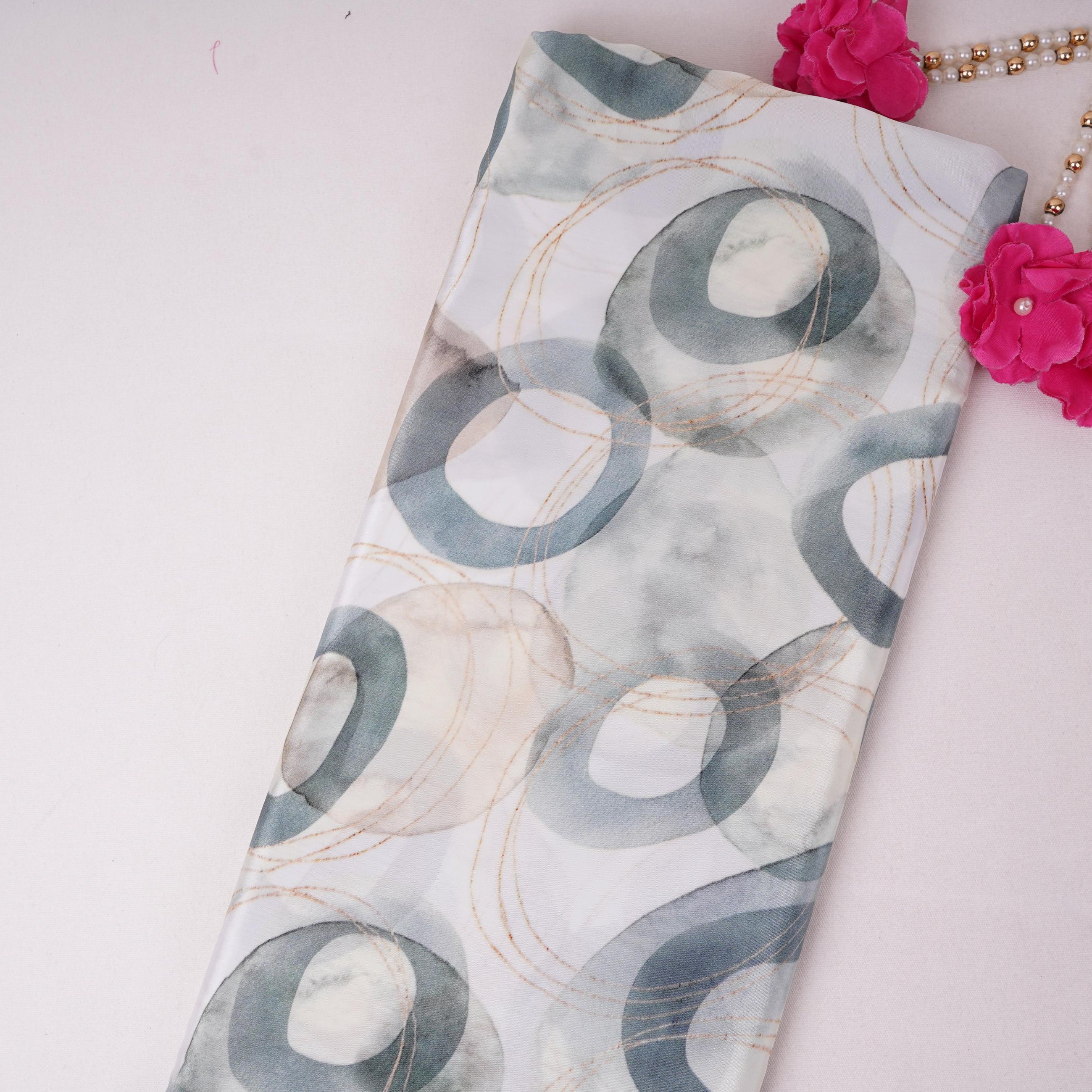 Off White Abstract print Crepe Fabric NVC-31816 - TradeUNO