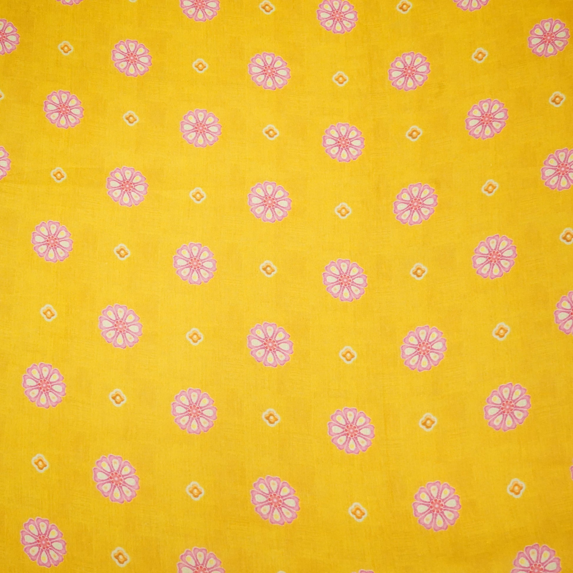 Yellow Floral Print Mulmul Fabric 22604