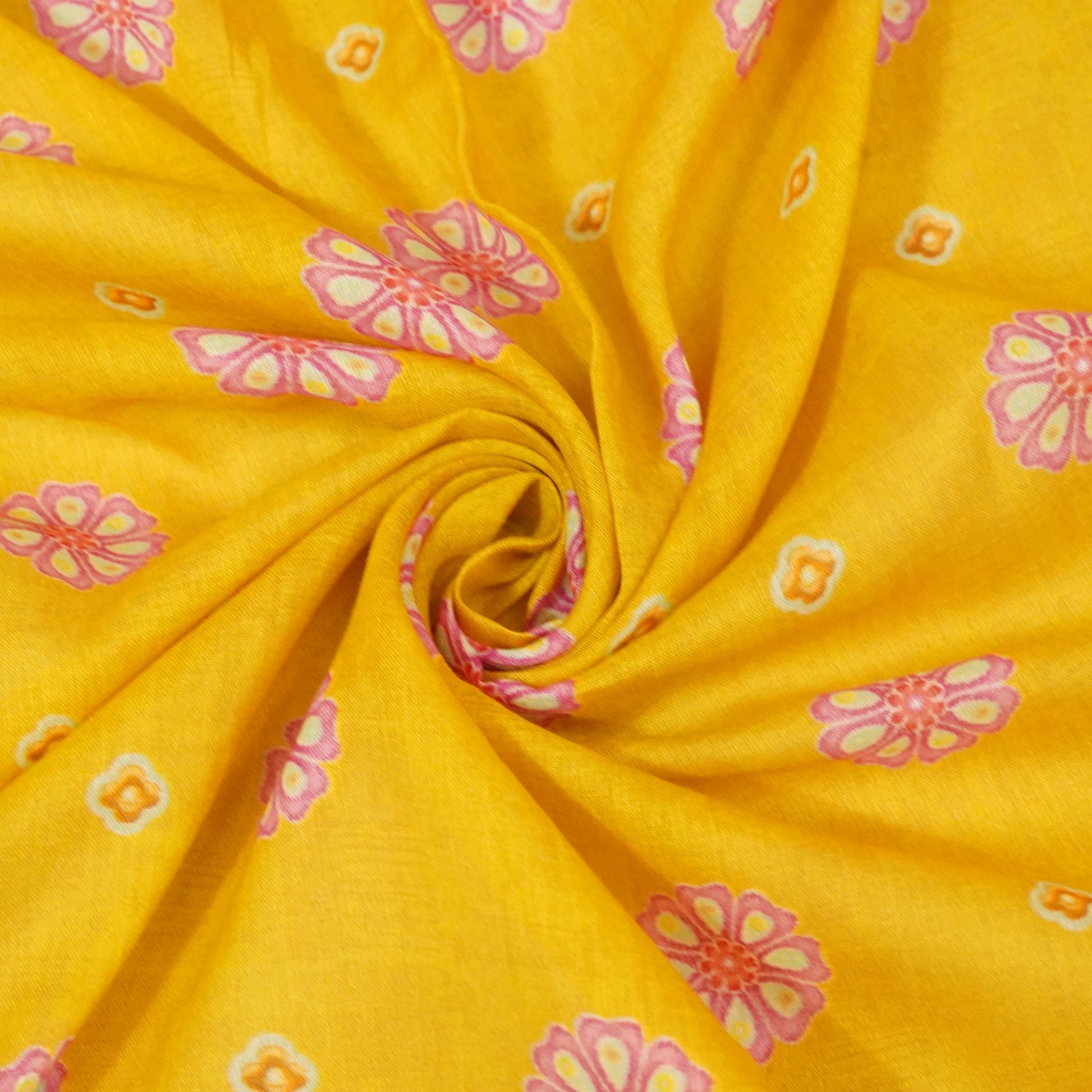 Yellow Floral Print Mulmul Fabric 22604