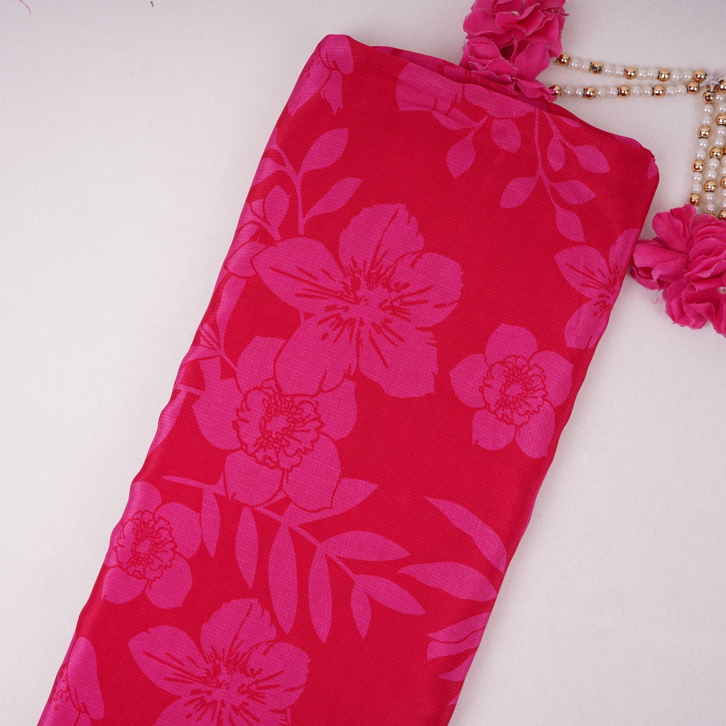 Magenta Pink floral print Crepe Fabric NVC-31819