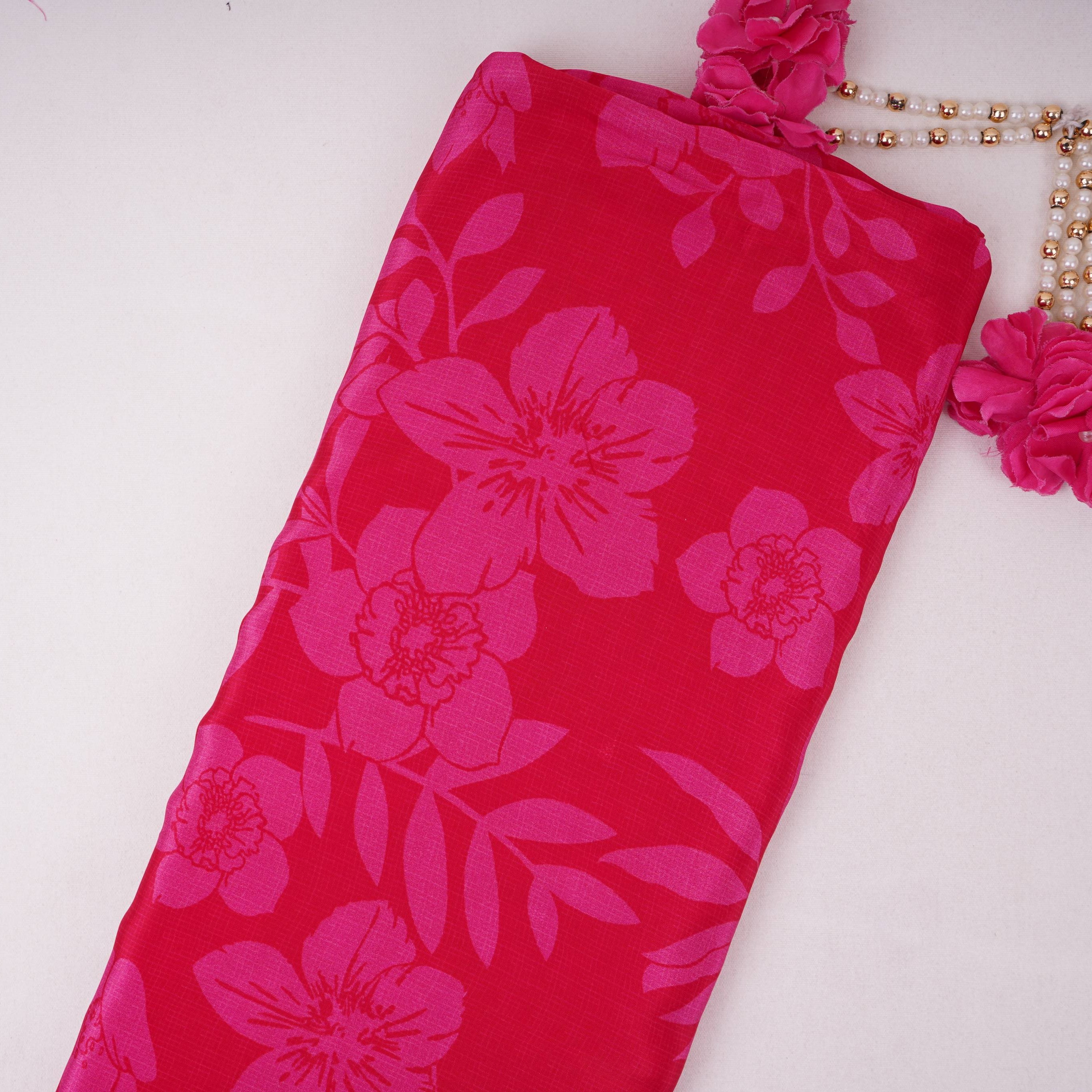 Magenta Pink floral print Crepe Fabric NVC-31819 - TradeUNO