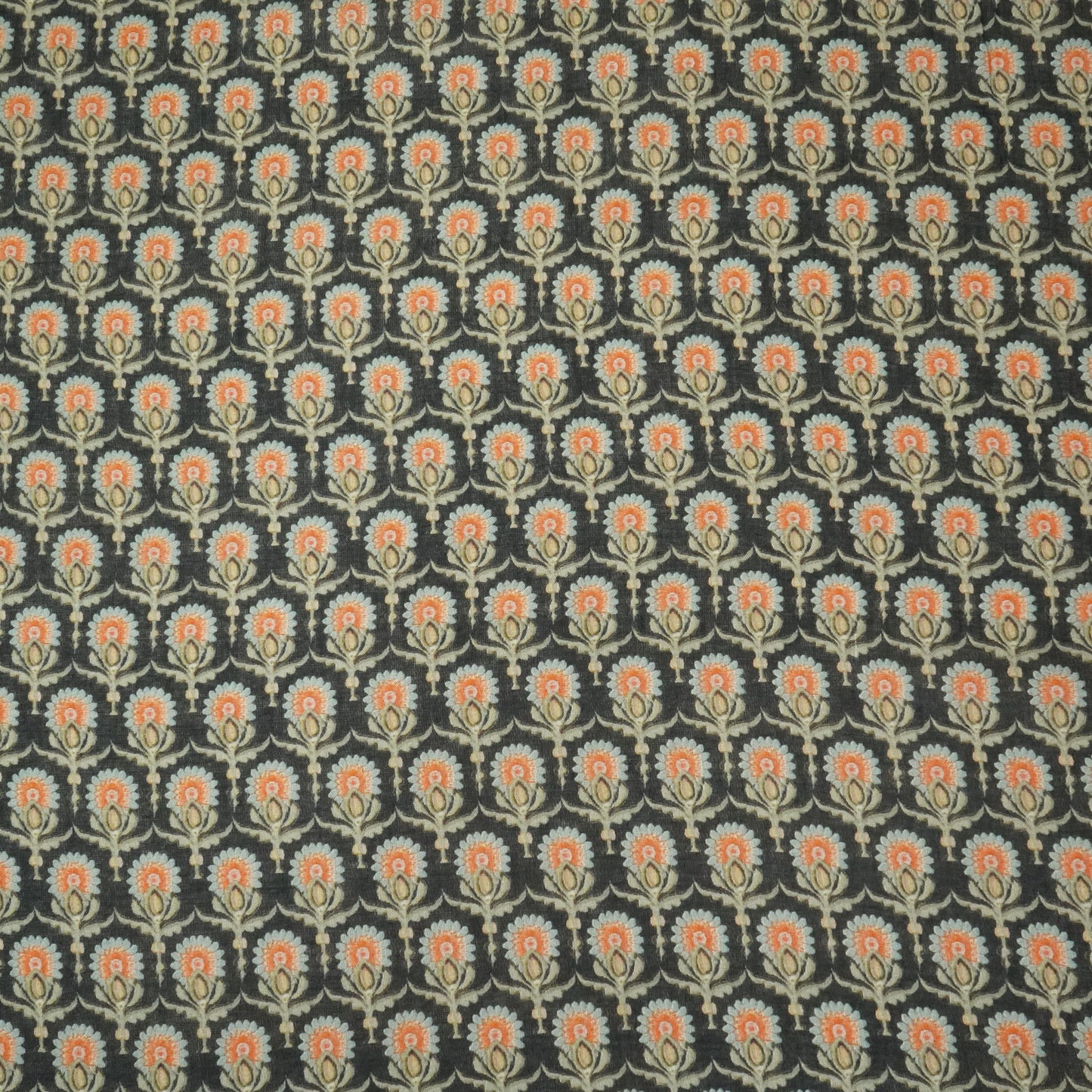 Black Floral Print Mulmul Fabric 22601