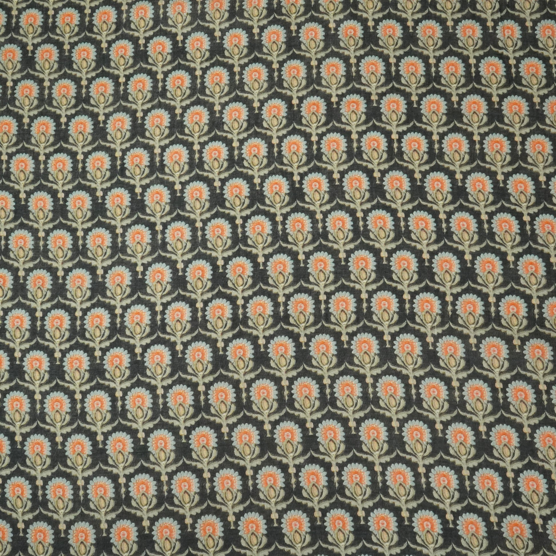 Black Floral Print Mulmul Fabric 22601