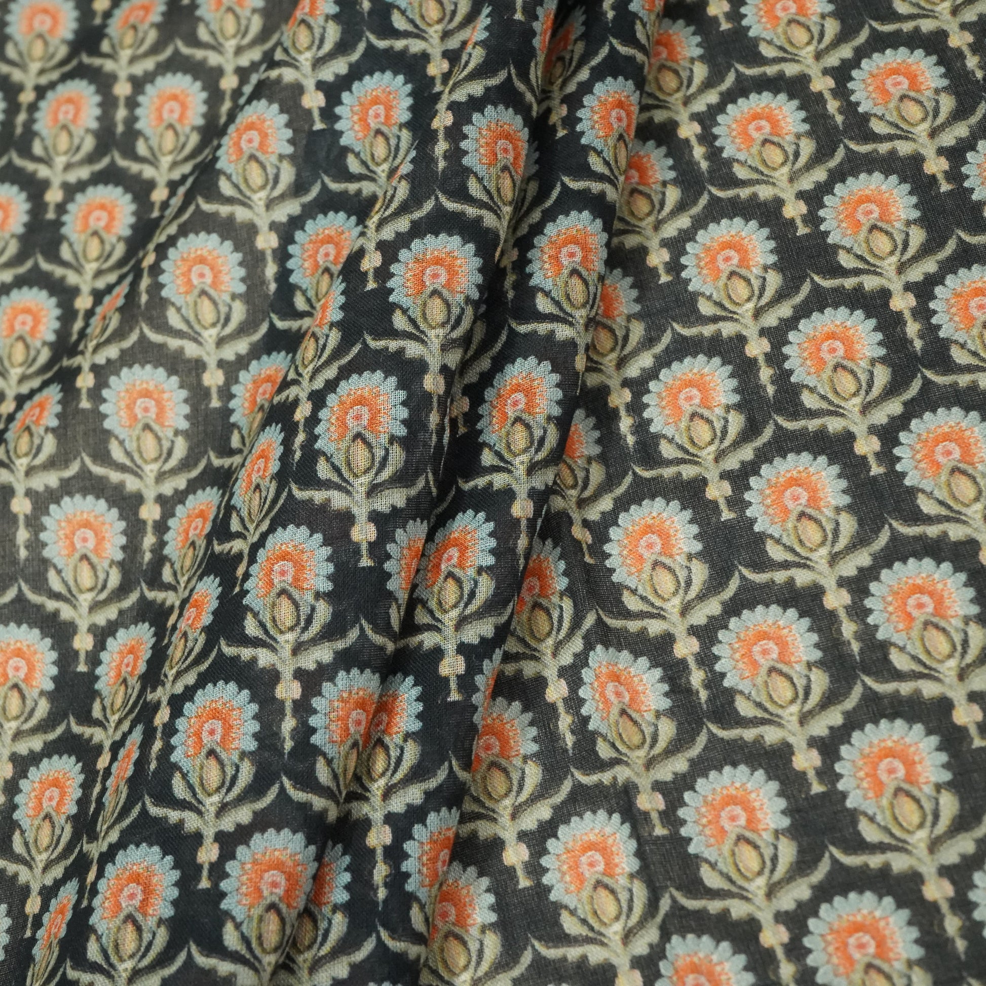 Black Floral Print Mulmul Fabric 22601
