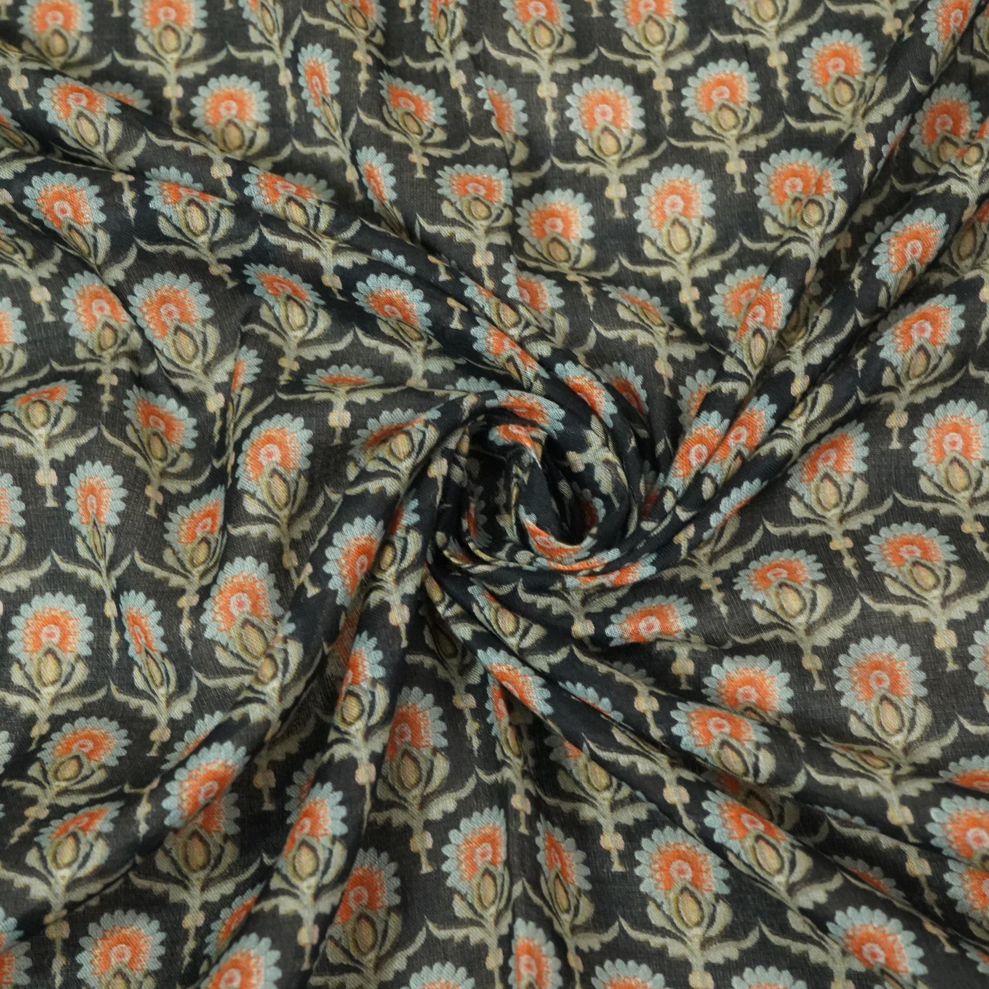 Black Floral Print Mulmul Fabric 22601