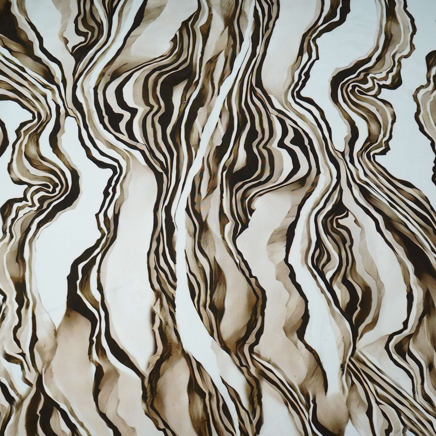 Beige with Brown Abstract print Crepe Fabric NVC-31827