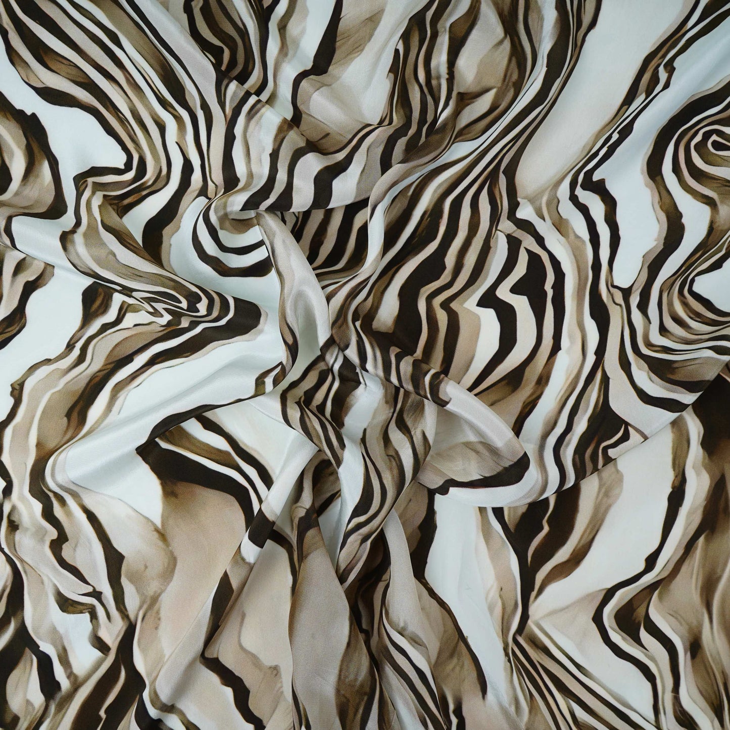 Beige with Brown Abstract print Crepe Fabric NVC-31827