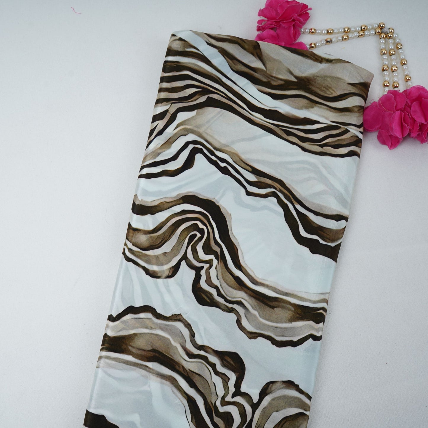 Beige with Brown Abstract print Crepe Fabric NVC-31827
