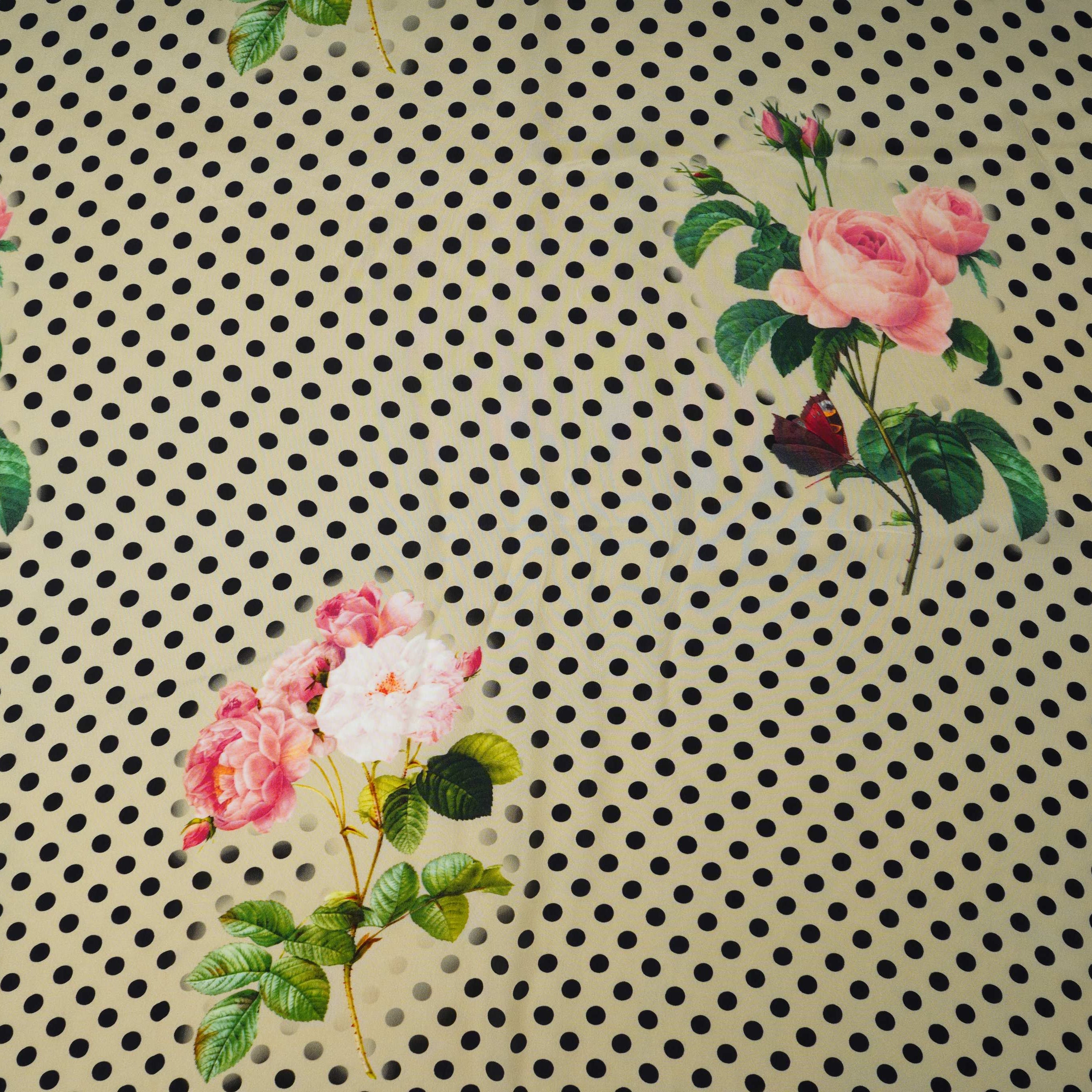 Cream Polka Dot print Crepe Fabric NVC-31830 - TradeUNO