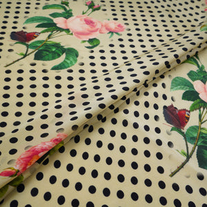 Cream Polka Dot print Crepe Fabric NVC-31830 - TradeUNO