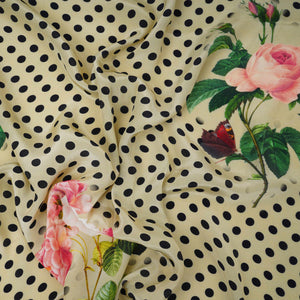 Cream Polka Dot print Crepe Fabric NVC-31830 - TradeUNO