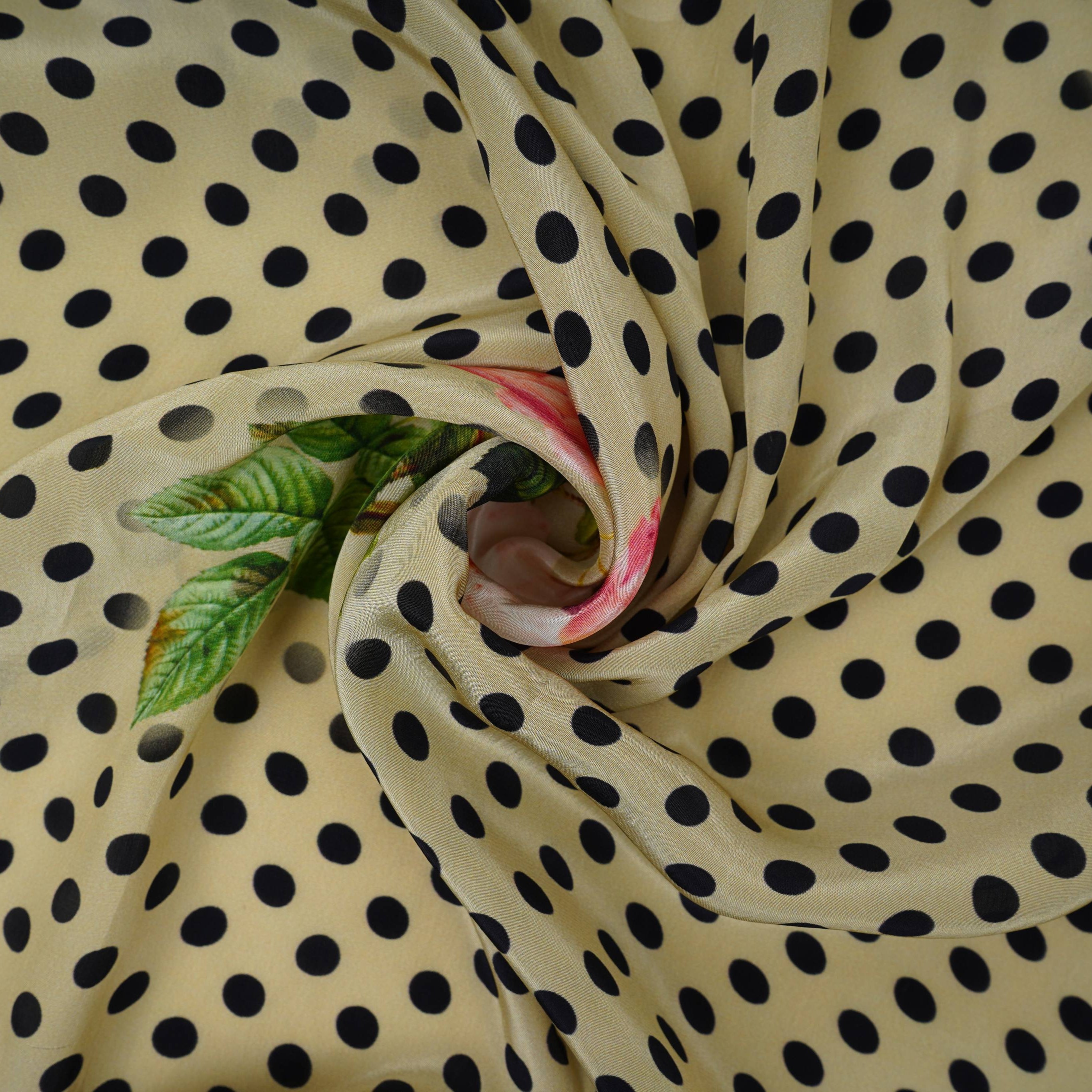 Cream Polka Dot print Crepe Fabric NVC-31830 - TradeUNO