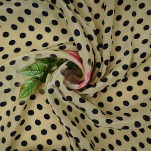 Cream Polka Dot print Crepe Fabric NVC-31830 - TradeUNO