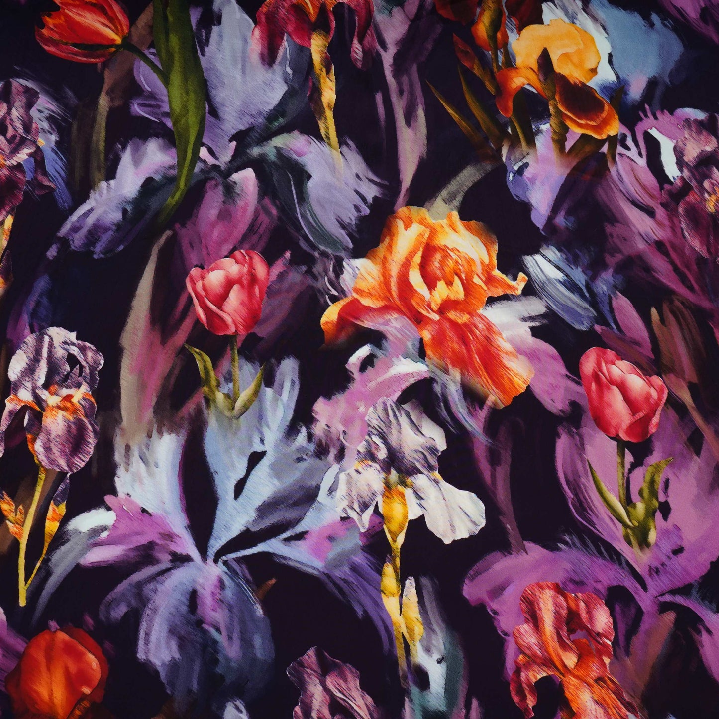 Purple with Black Abstract print Crepe Fabric NVC-31826